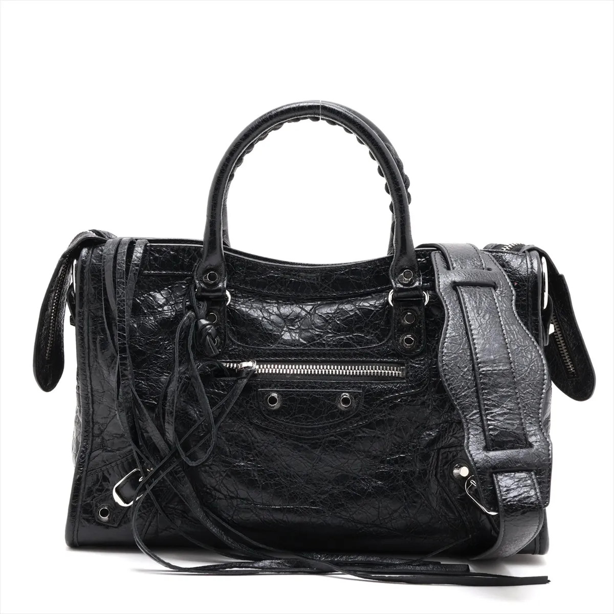 Balenciaga Classic City 431621 Leather 2 Way Handbag Black Mirror Included