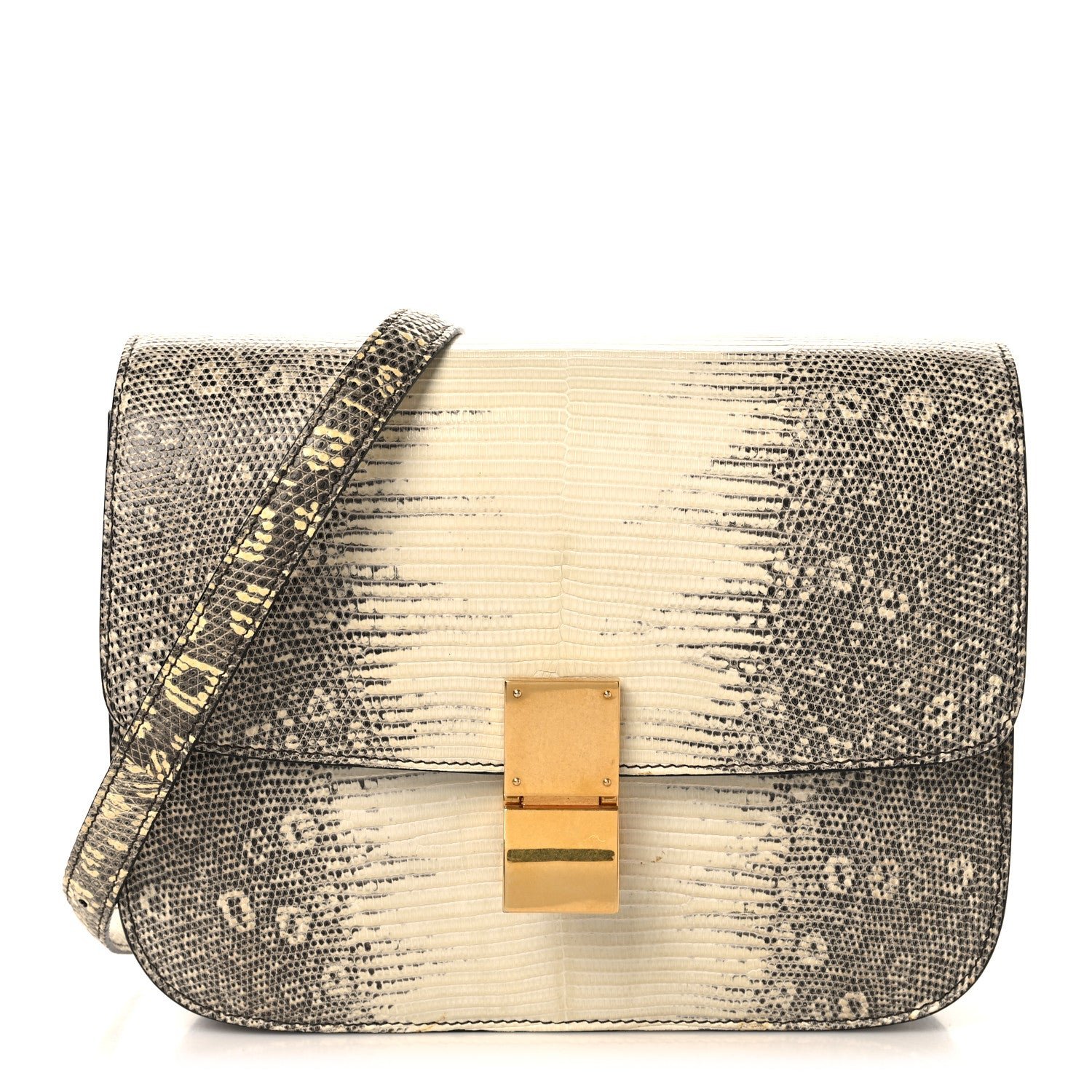 Celine Lizard Medium Classic Box Flap Bag Natural