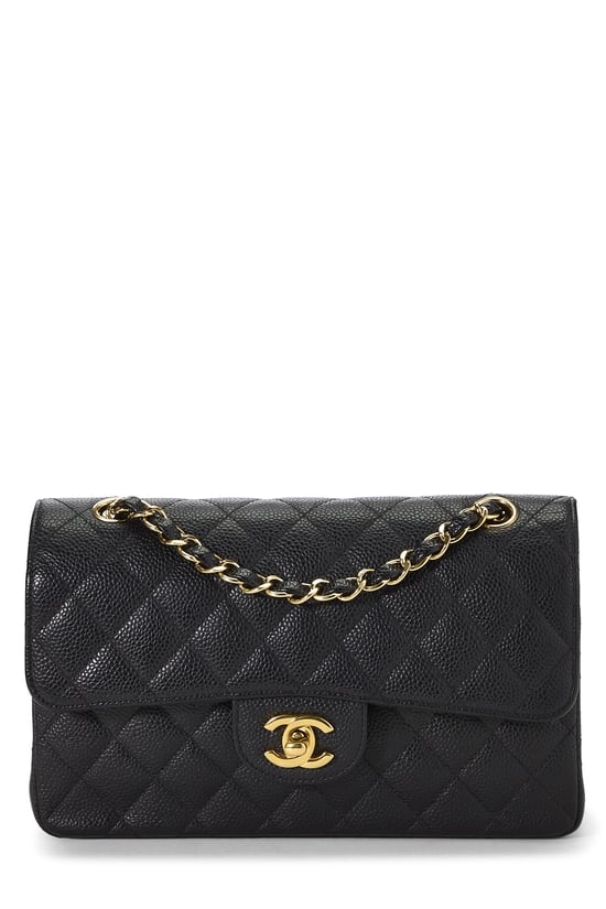 Black Quilted Caviar Classic Double Flap Small