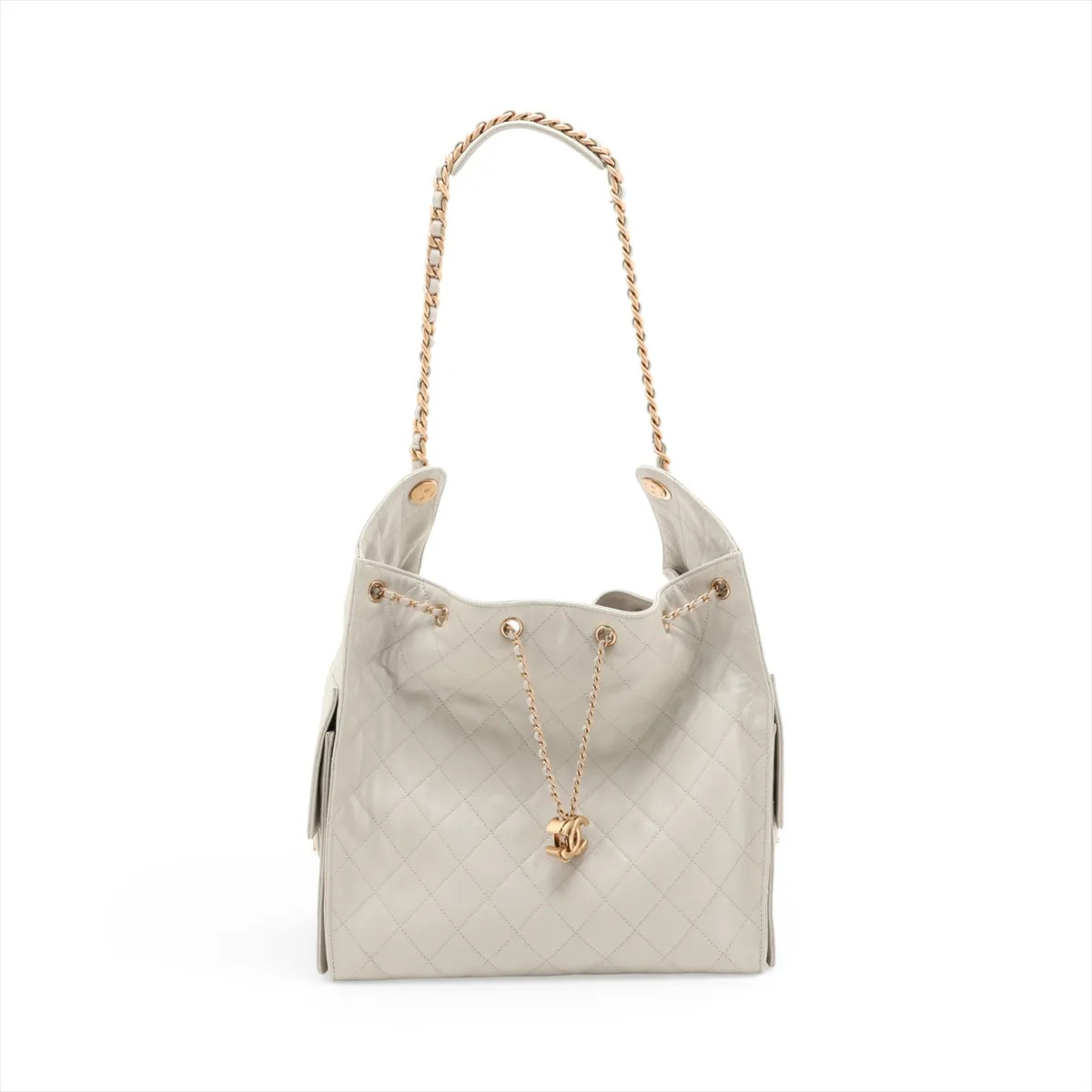 Chanel Chanel 25 Medium Caviar Skin Chain Shoulder Bag Gray Gold Metal Fittings