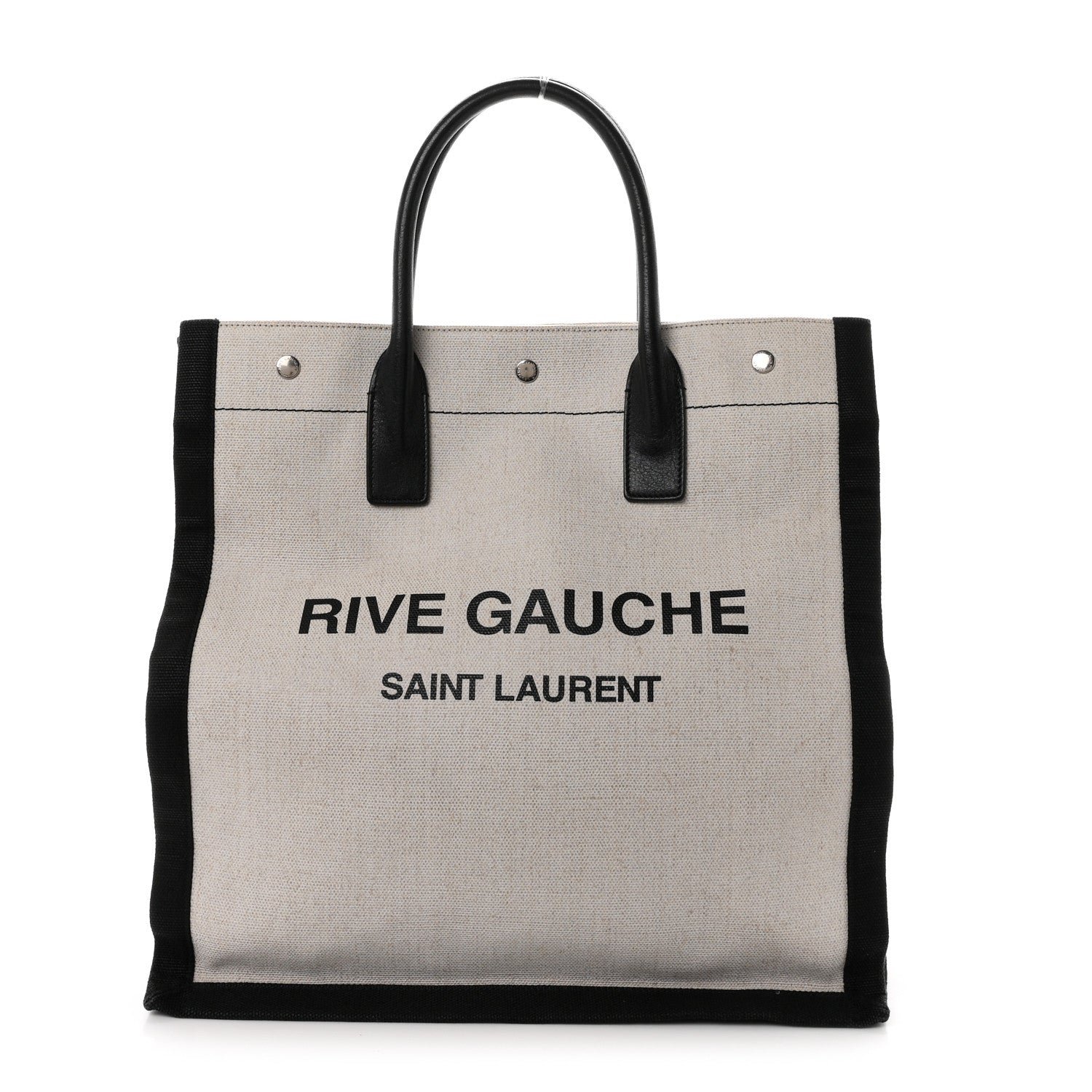 Saint Laurent Linen Calfskin Rive Gauche North South Tote White Black