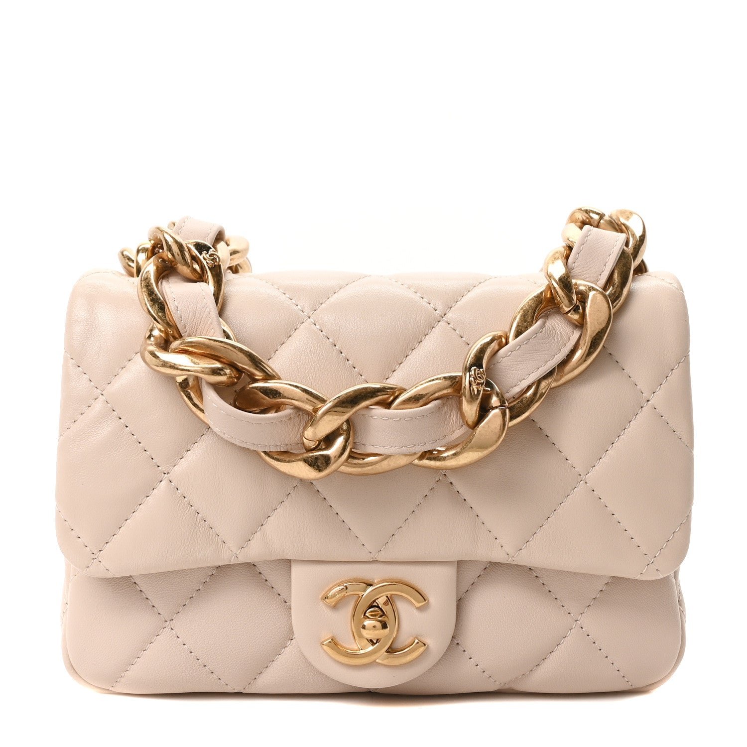 Chanel Lambskin Quilted Small CC Funky Town Flap Beige