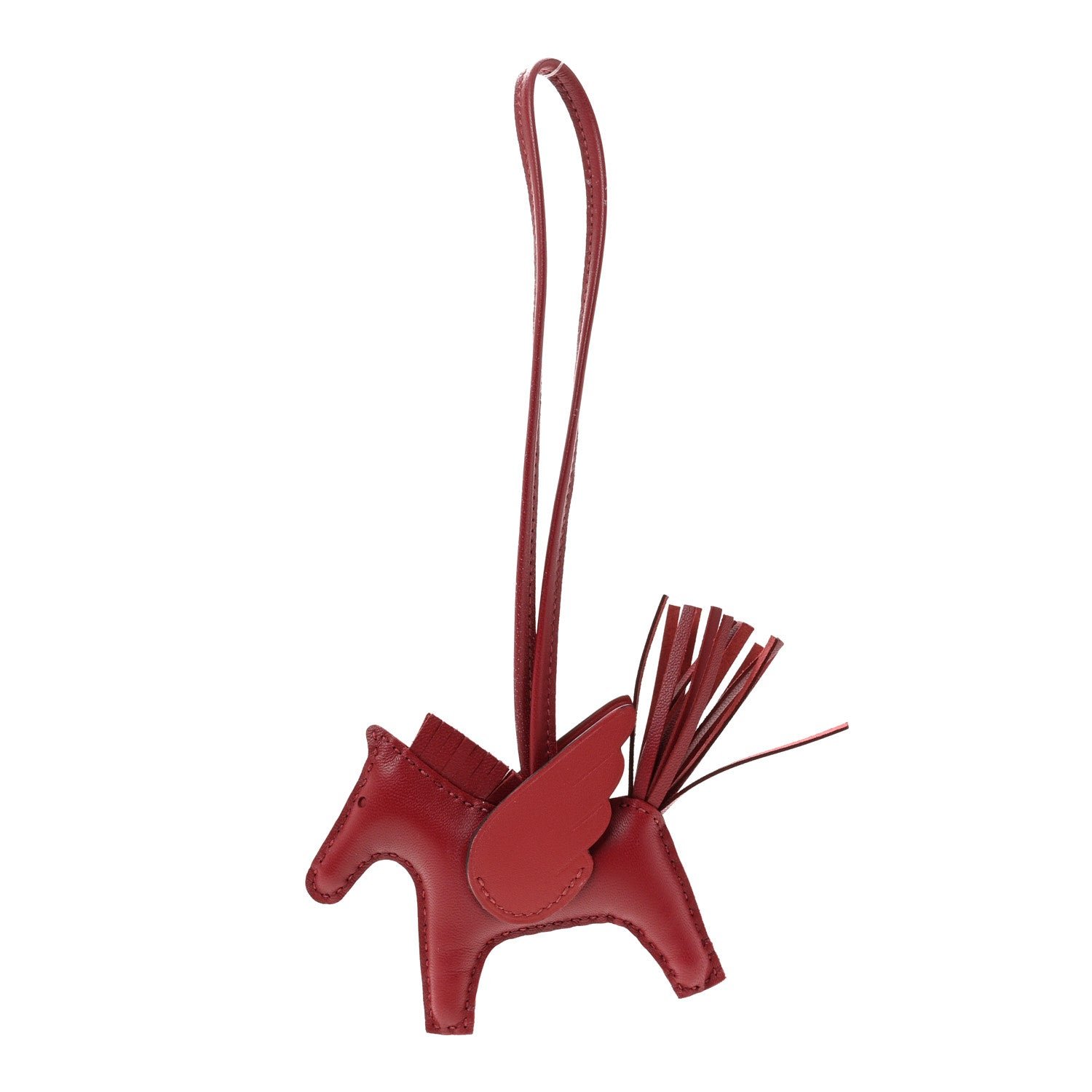 Hermes Milo Lambskin Grigri Rodeo Pegase Horse Bag Charm PM Rouge Grenat