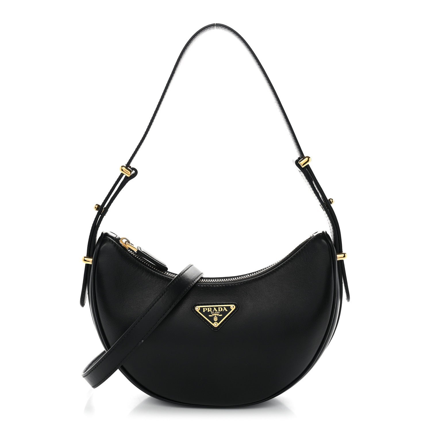 Prada Soft Calfskin Arque Shoulder Bag Black