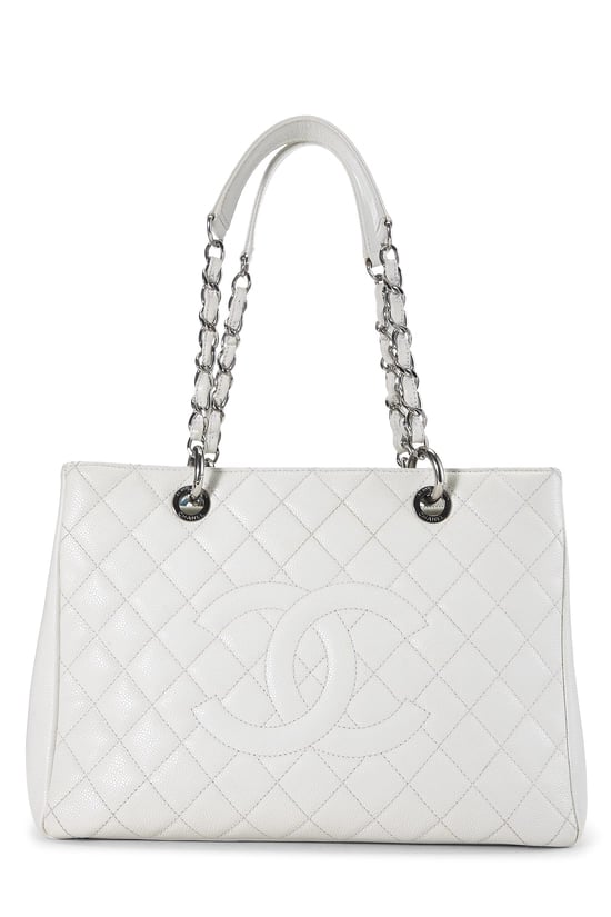 White Quilted Caviar Grand Shopping Tote (GST)