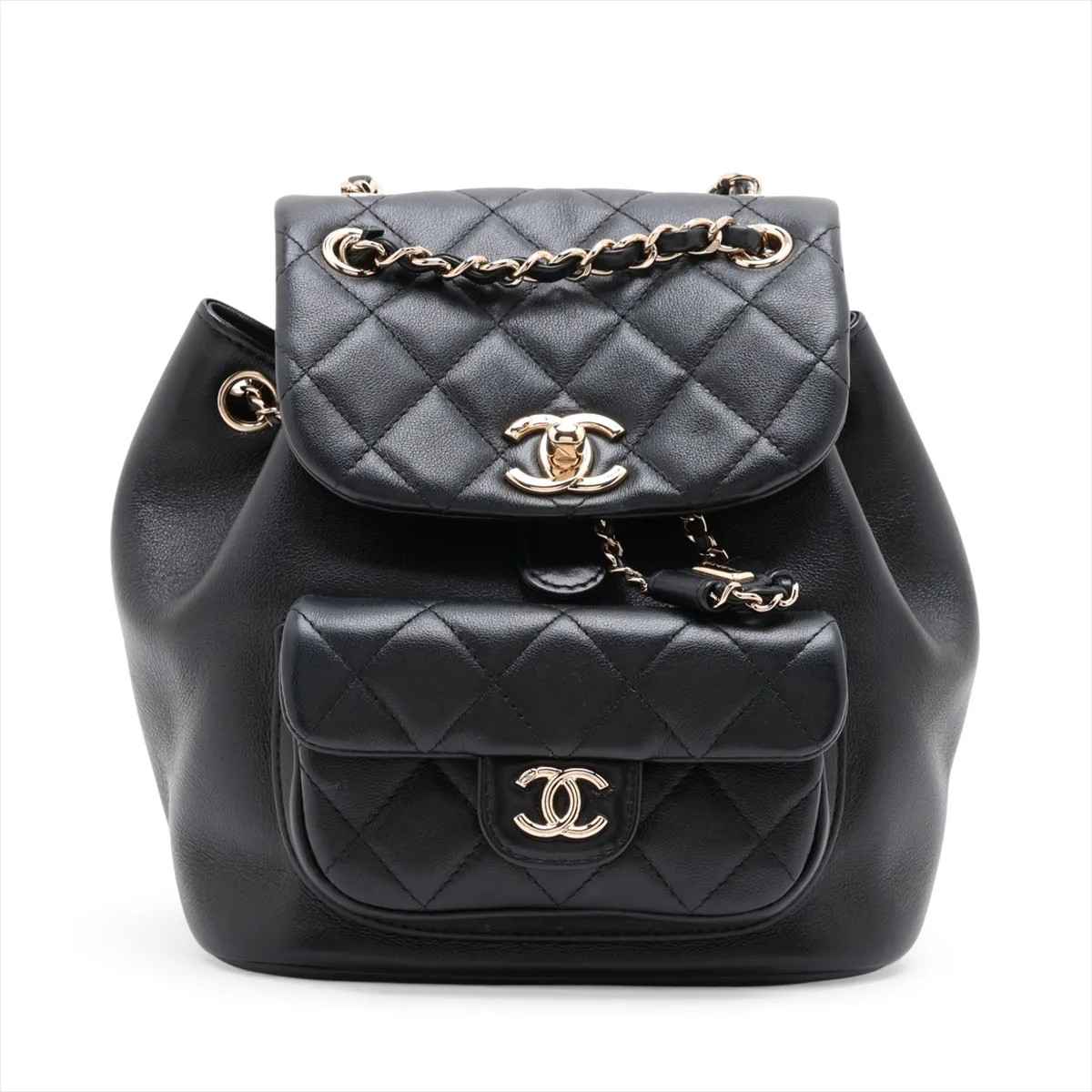 Chanel Matelasse Lambskin Chain Backpack Black Gold Metal Fittings random plate
