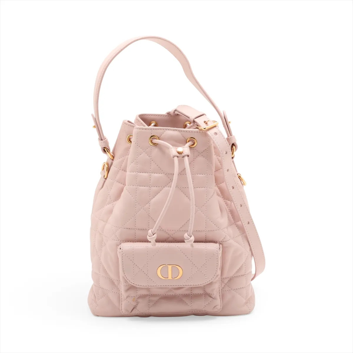 Christian Dior Cannage Caro buckets Leather 2 Way Shoulder Bag Pink Lucky star