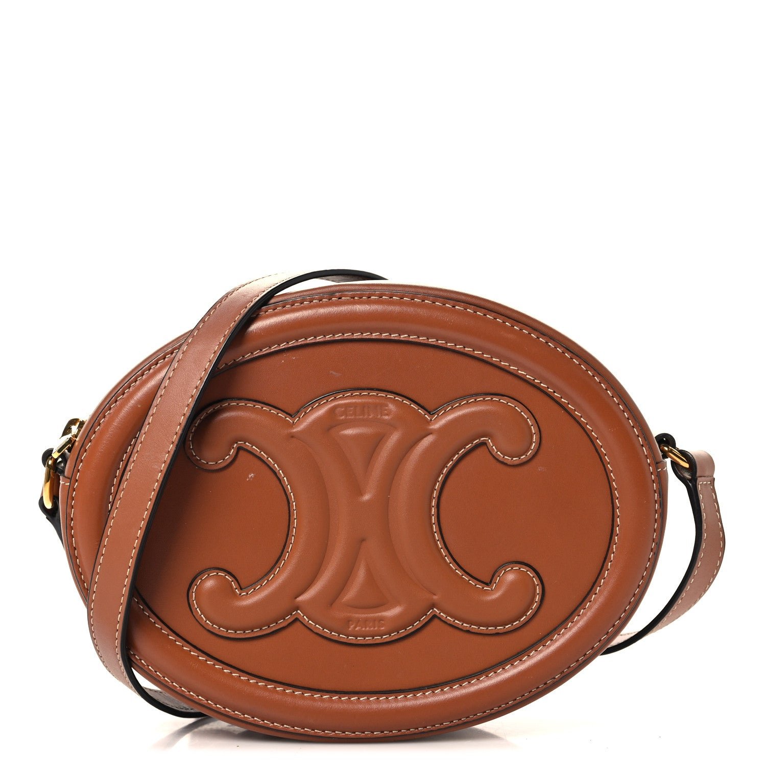 Celine Smooth Calfskin Cuir Triomphe Oval Bag Tan