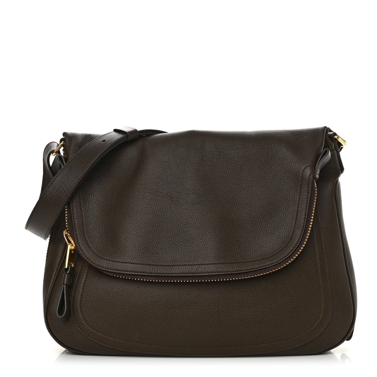 Tom Ford Grained Calfskin Large Jennifer Crossbody Bag Brown