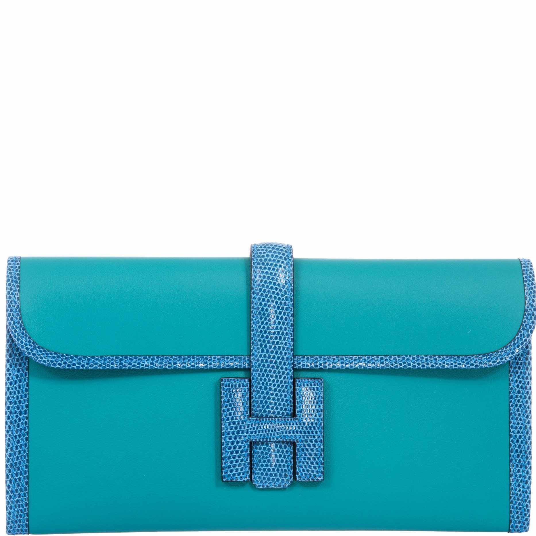 Hermes Hermès Jige Elan in Bleu Paon Swift and Mykonos Lizard