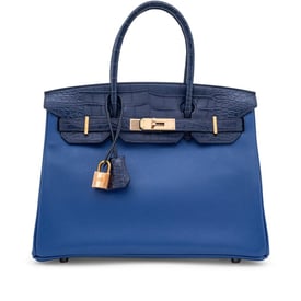 Hermes Bleu Indigo Matte Alligator & Saphir Taurillon Novillo Birkin Touch 30 Rose Gold, 2023