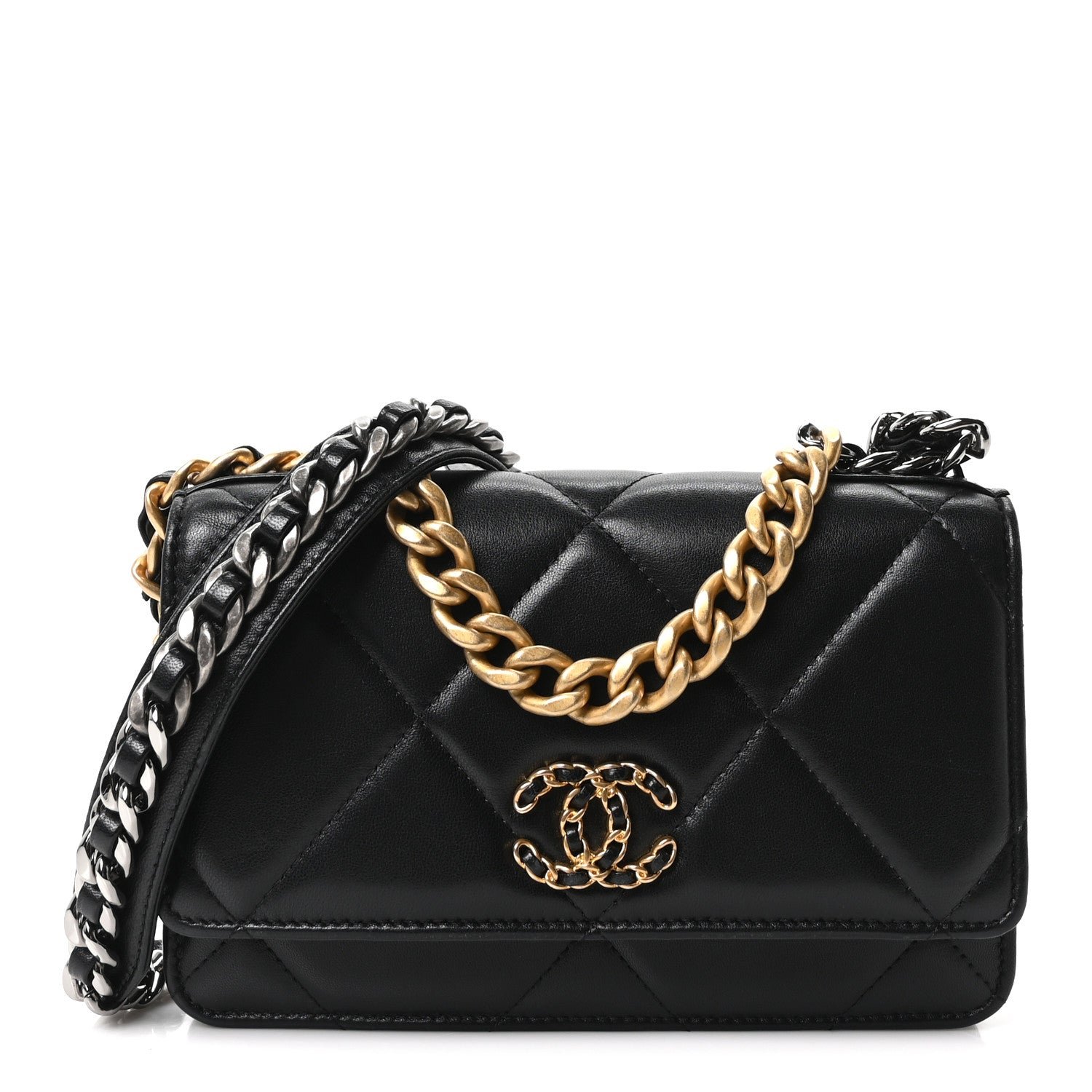 Chanel Lambskin Quilted Chanel 19 Wallet On Chain WOC Black