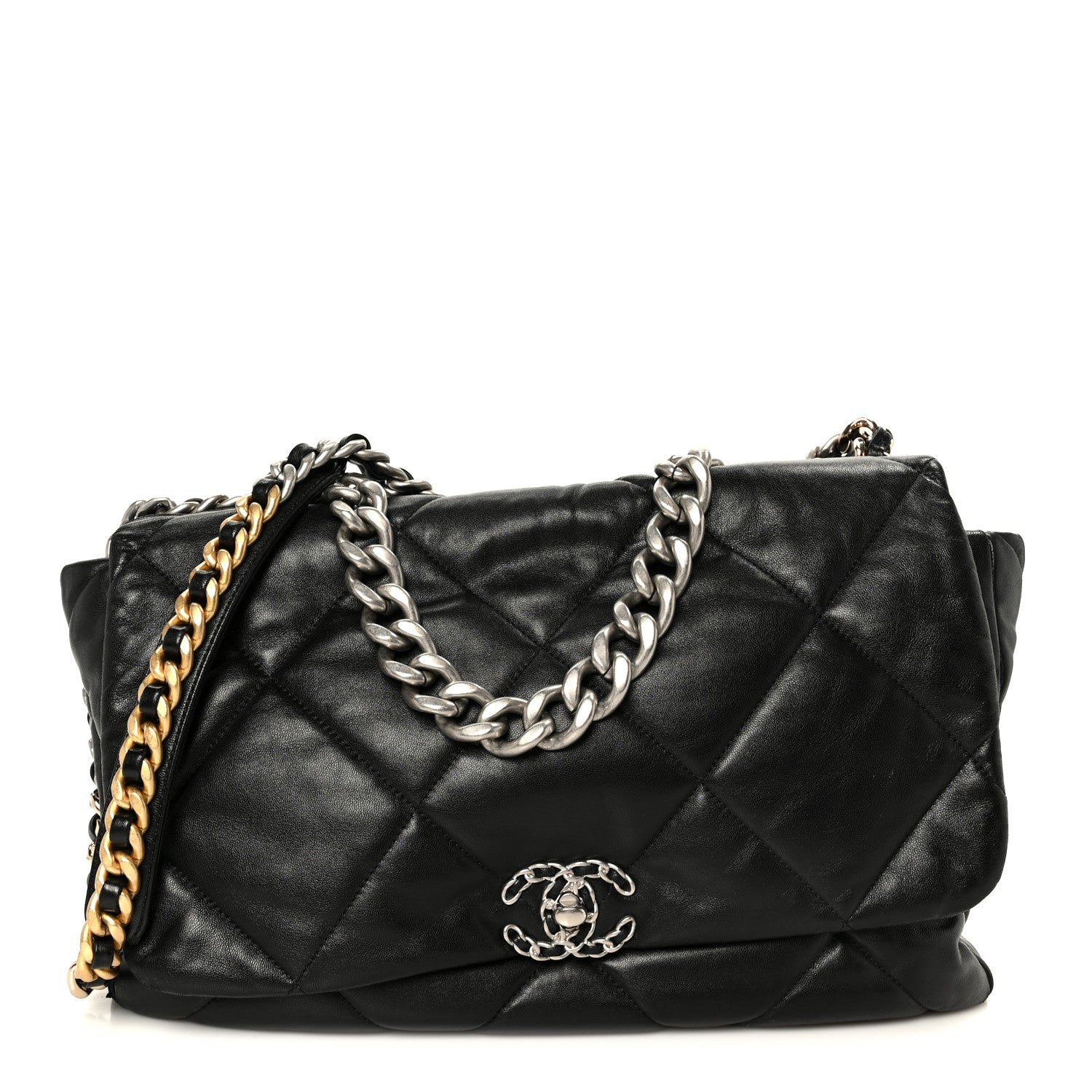 Chanel Lambskin Quilted Maxi Chanel 19 Flap Black