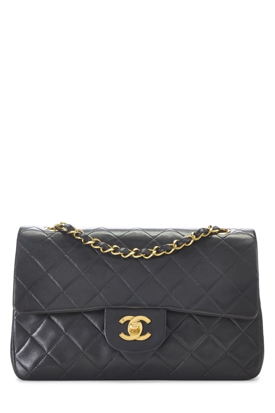 Black Quilted Lambskin Classic Double Flap Small