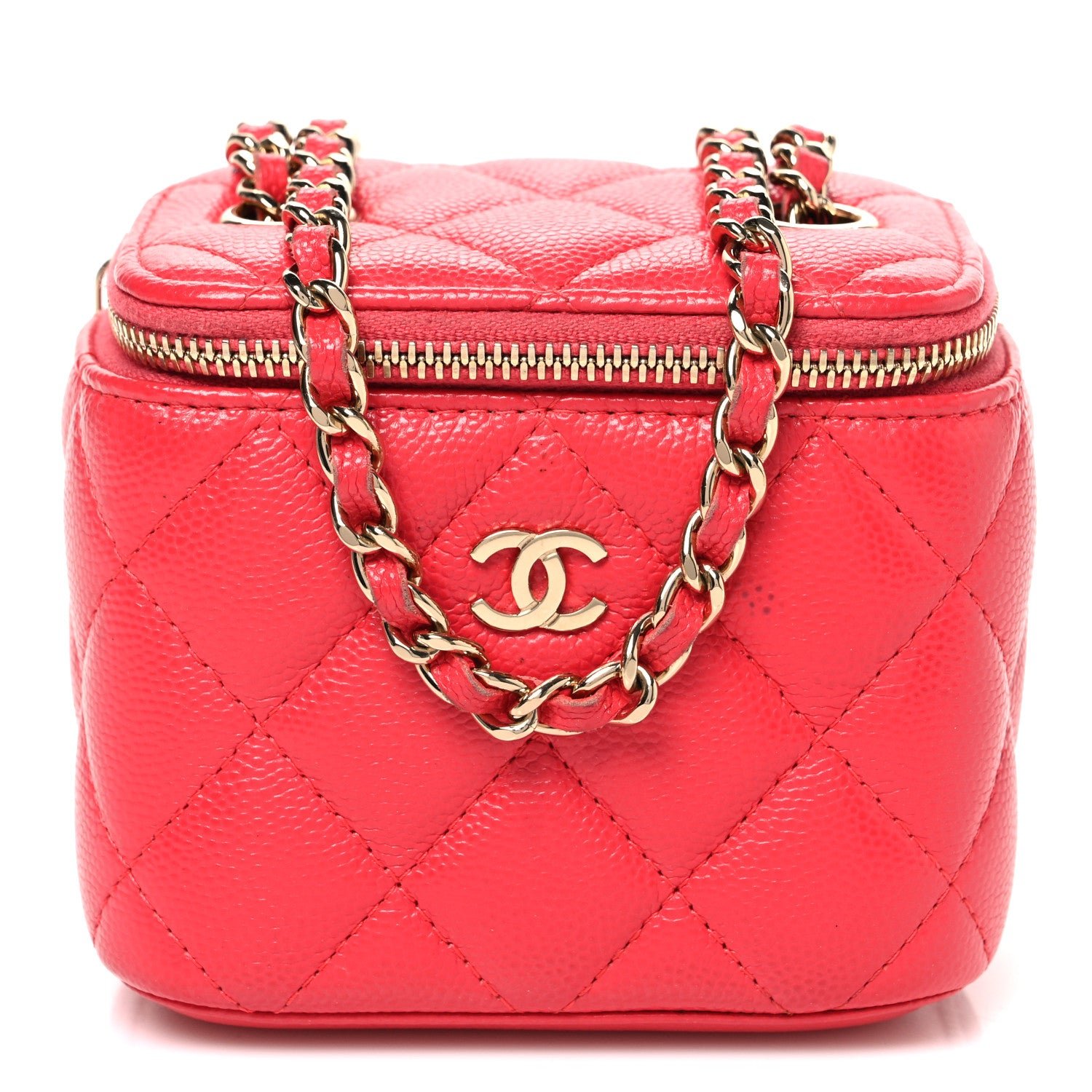 Chanel Caviar Quilted Mini Vanity Case With Chain Red