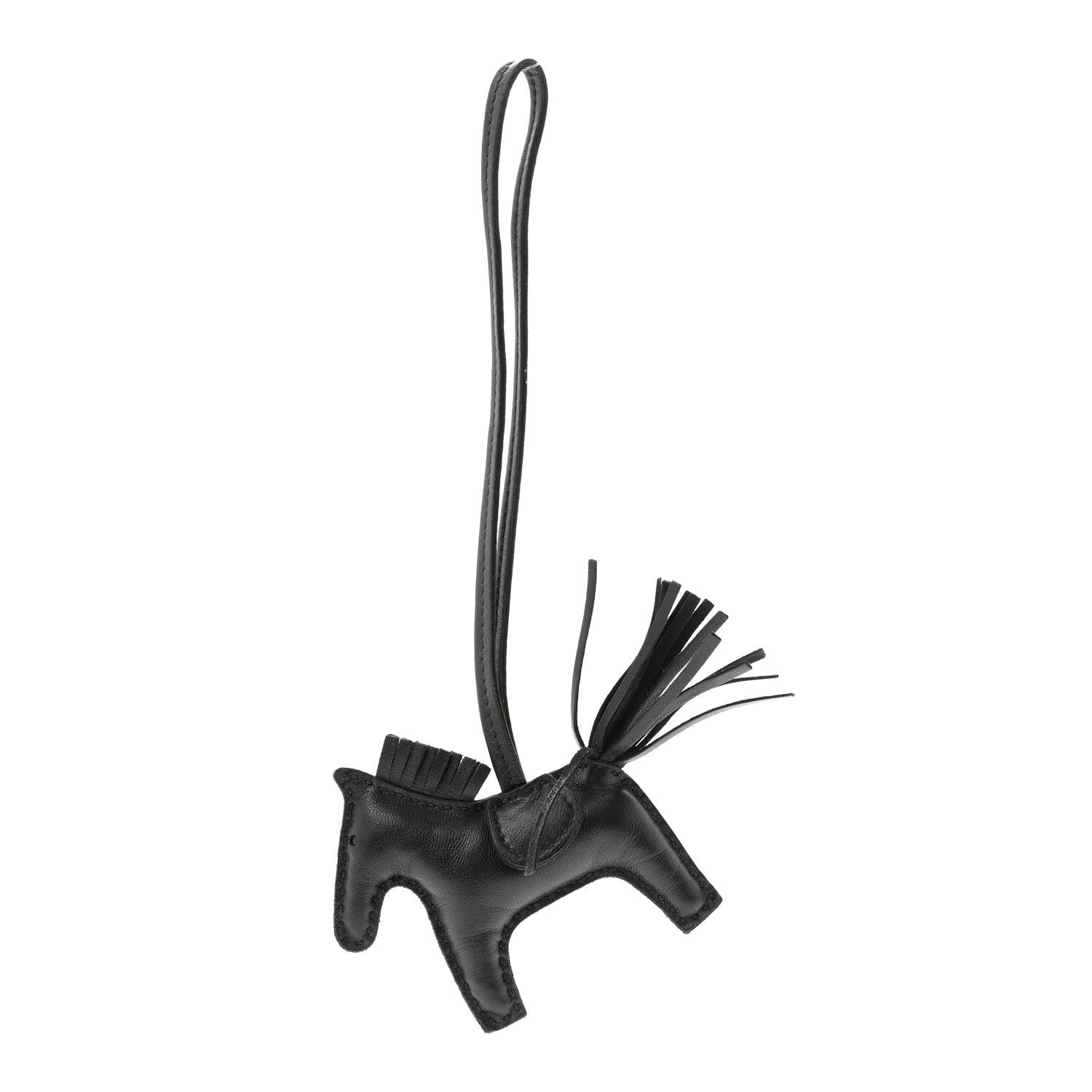 Hermes Milo Lambskin Grigri Rodeo Horse Bag Charm PM So Black