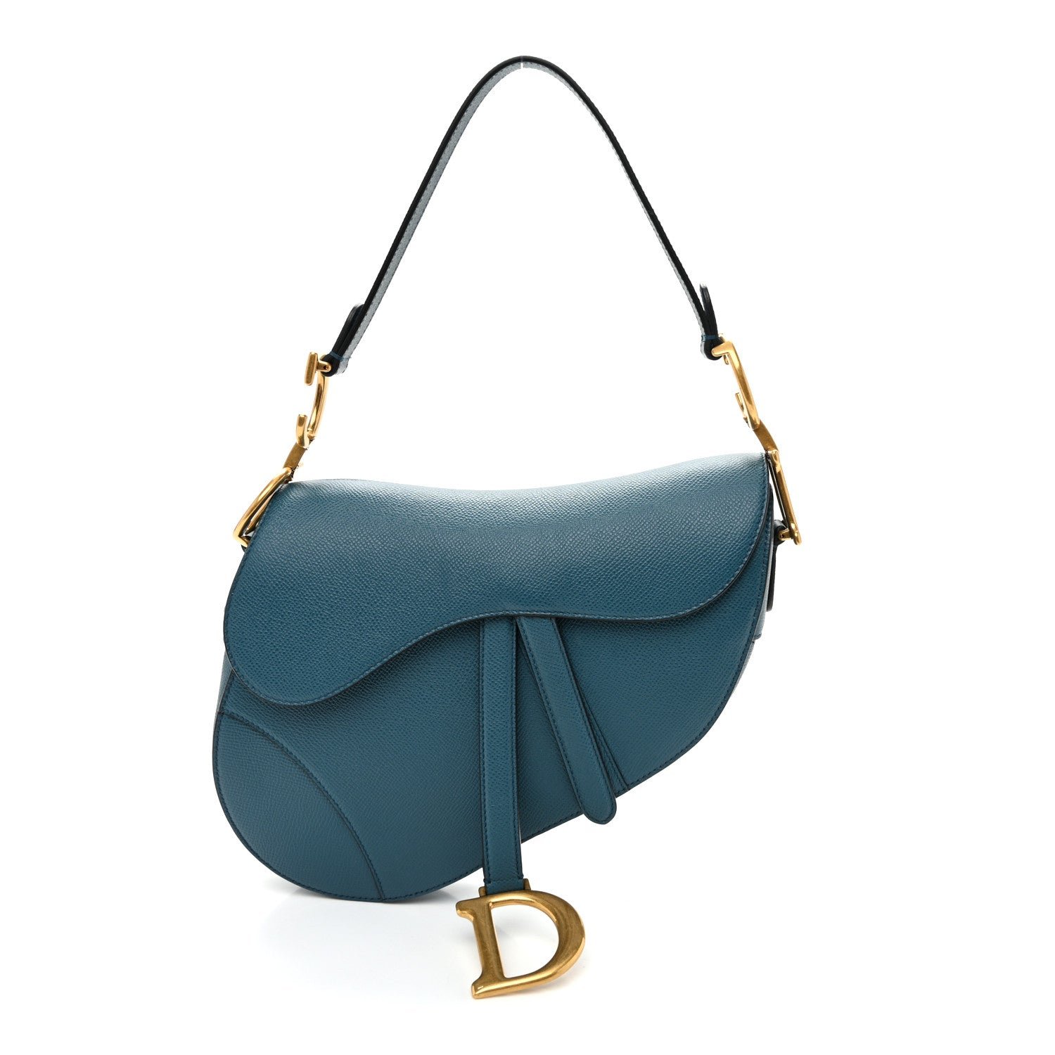 Christian Dior Grained Calfskin Saddle Bag Steel Blue