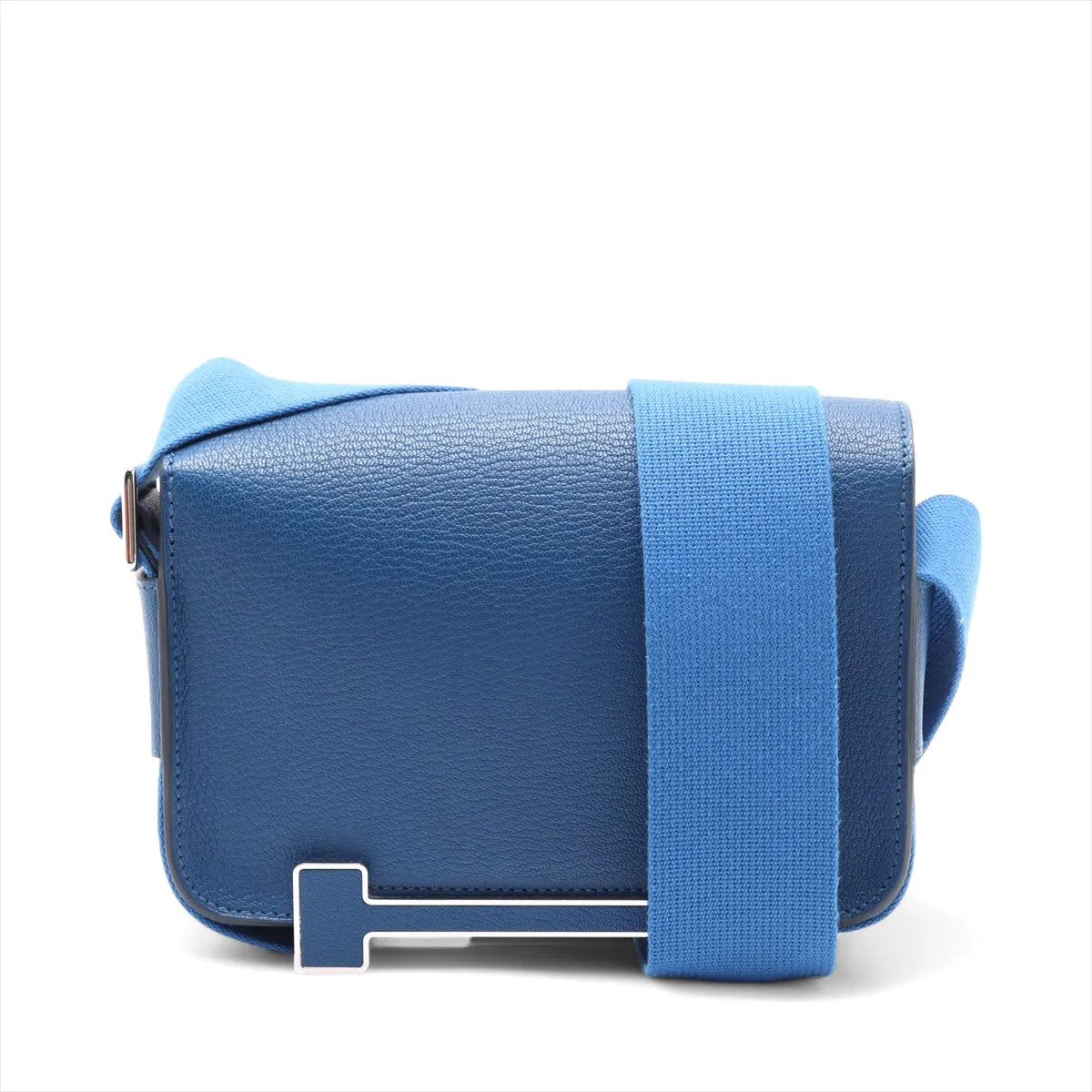 Hermès Geta Chevre Blue agate Silver Metal Fittings