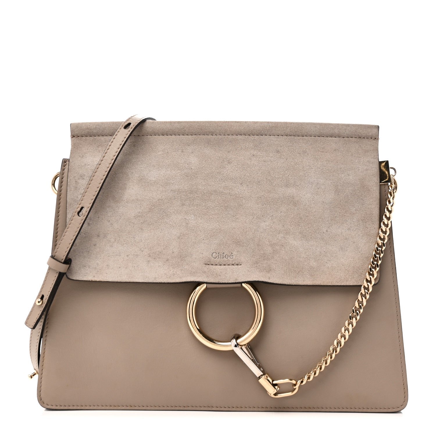 Chloe Calfskin Suede Medium Faye Shoulder Bag Motty Grey