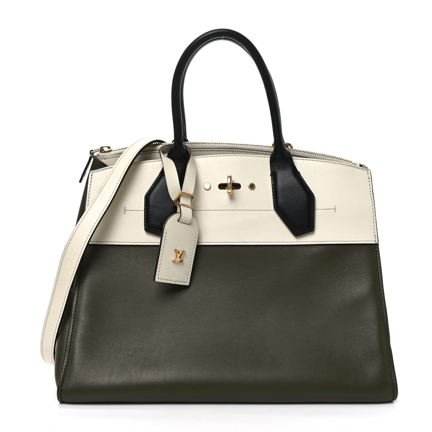 Louis Vuitton Taurillon City Steamer MM Kaki Creme Black