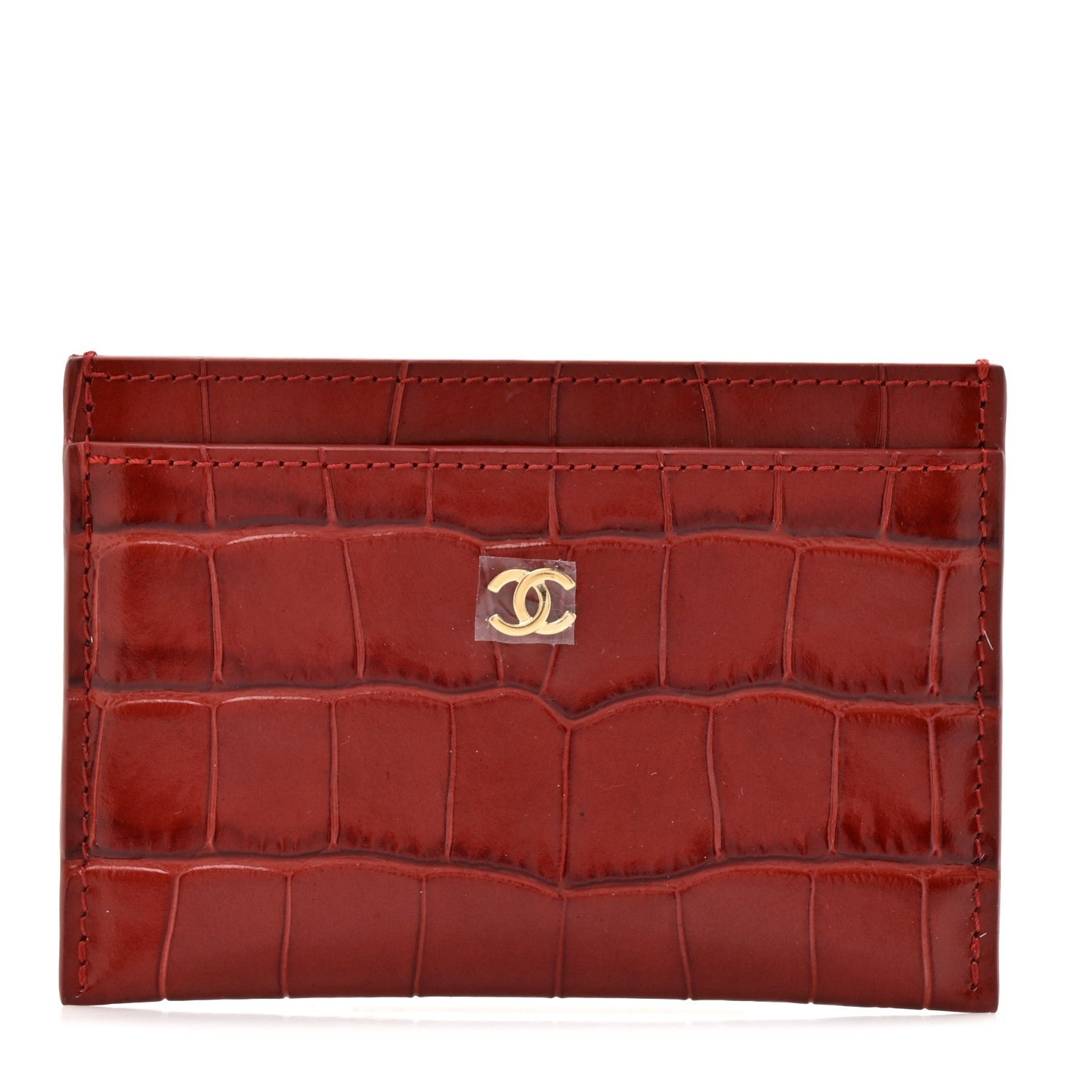 Chanel Calfskin Crocodile Embossed Crococo Card Holder Burgundy