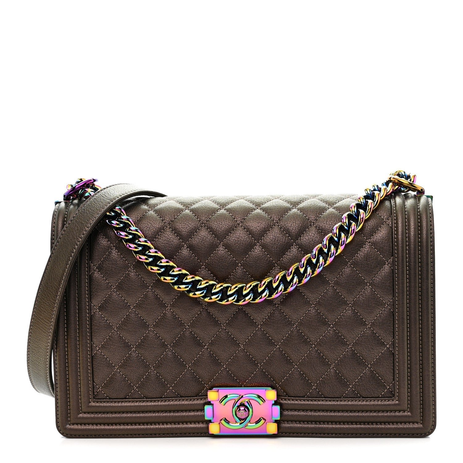 Chanel Iridescent Goatskin Quilted New Medium Boy Flap Bronze