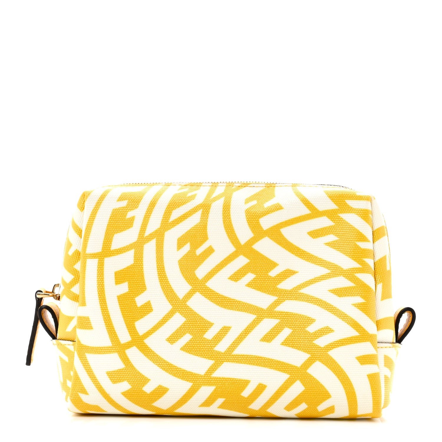 Fendi X SARAH COLEMAN Glazed Canvas Vitello King FF Vertigo Small Trapezoid Beauty Pouch Mimosa White