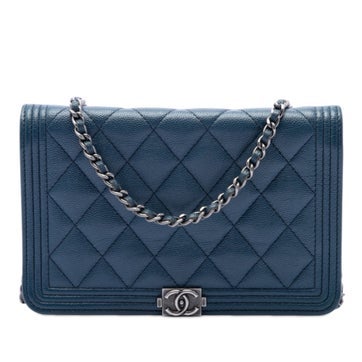 Calf Leather Quilted Caviar Boy Wallet on Chain