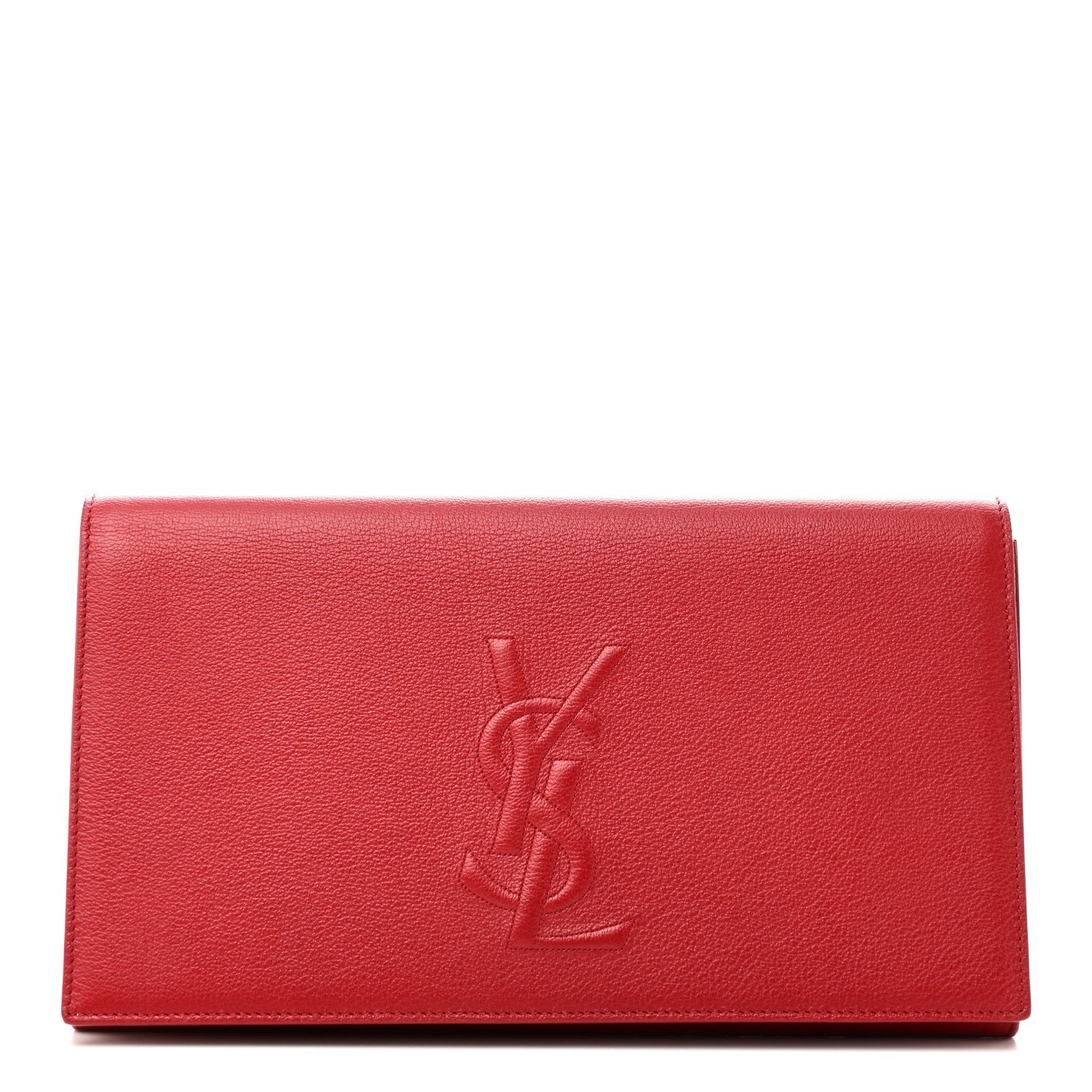 Saint Laurent Calfskin Monogram Large Belle De Jour Clutch Red