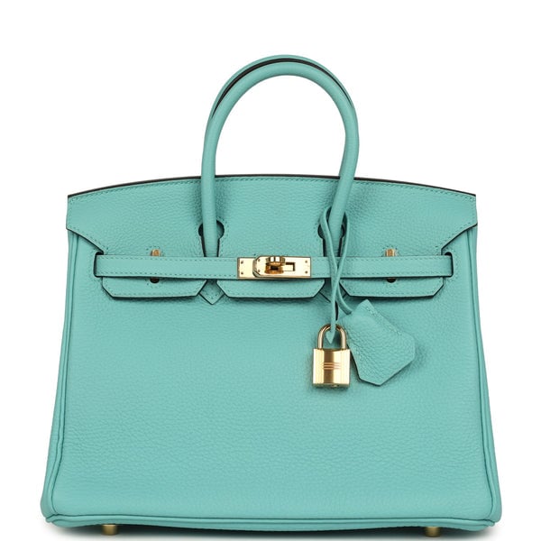 Pre-owned Hermes Birkin 25 Bleu Atoll Togo Gold Hardware