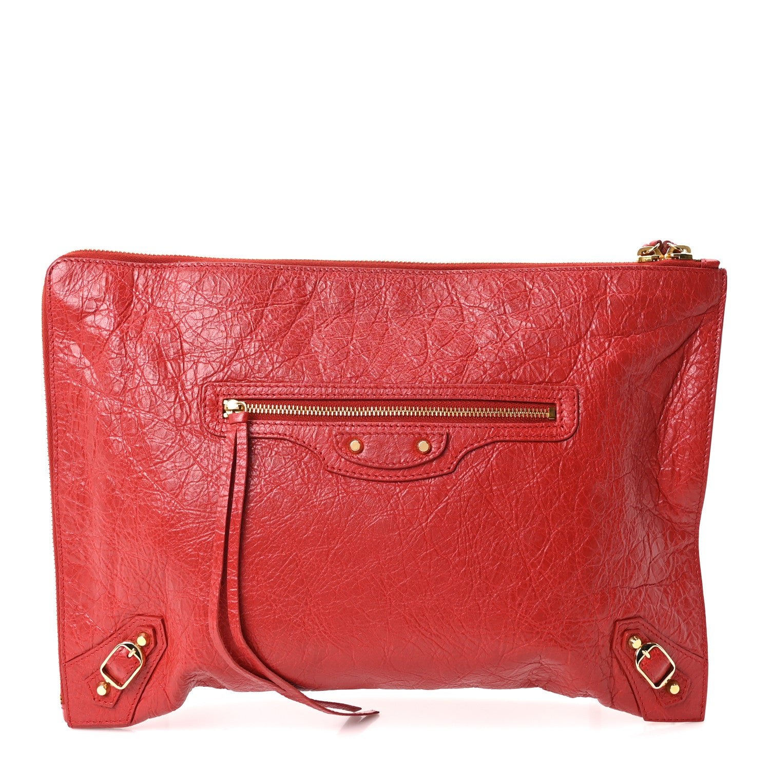 Balenciaga Agneau Arena Classic Gold Hardware Small Pouch Rouge Groseille