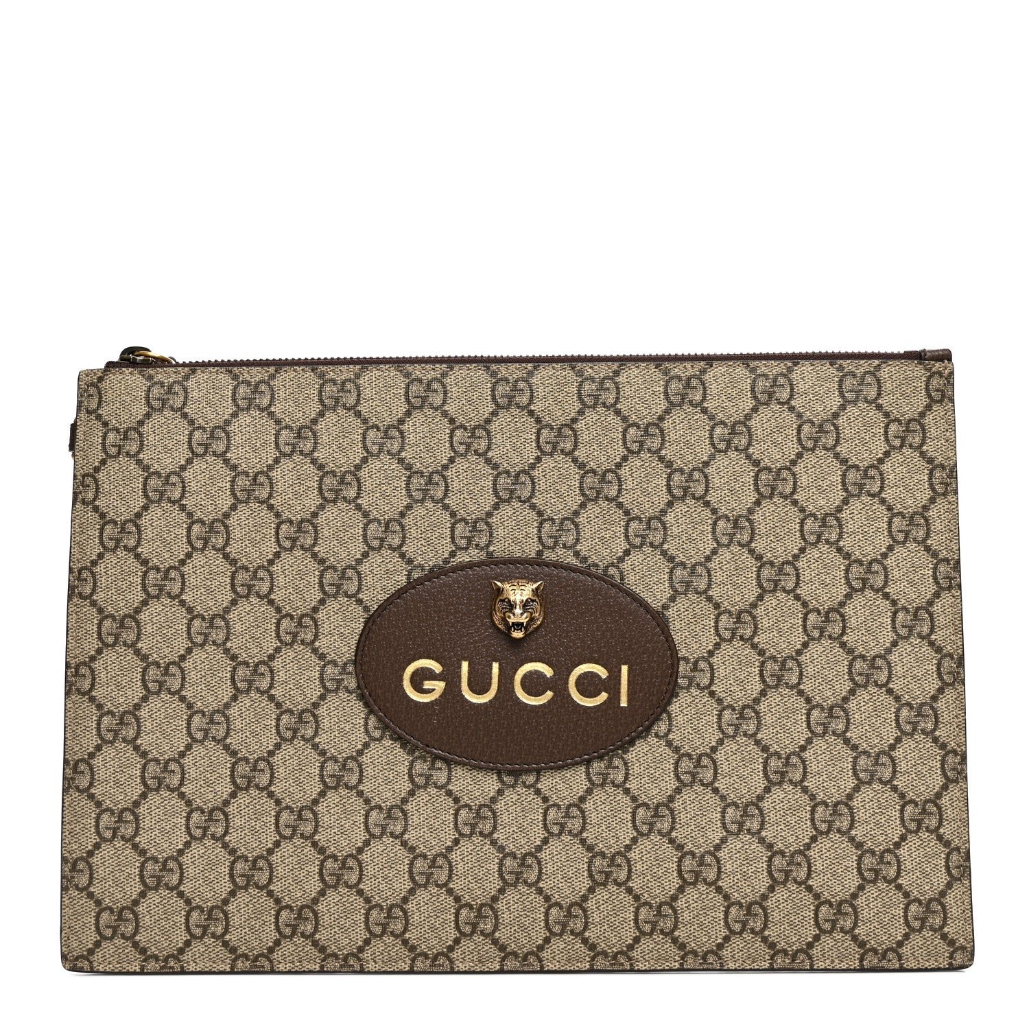 Gucci GG Supreme Monogram Neo Vintage Zip Wristlet Pouch Beige New Acero Crop