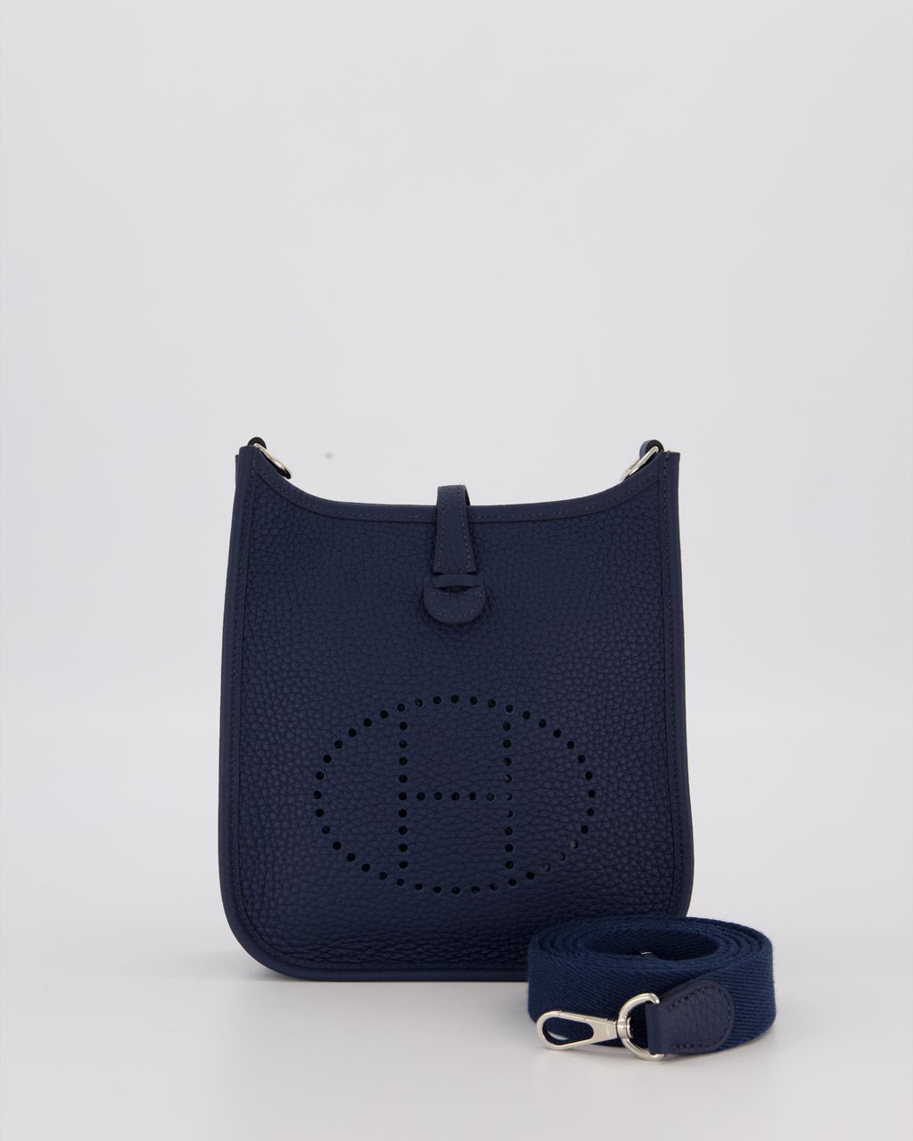 Hermès Mini Evelyne 16 Bag in Bleu de Prusse Clemence Leather with Palladium Hardware