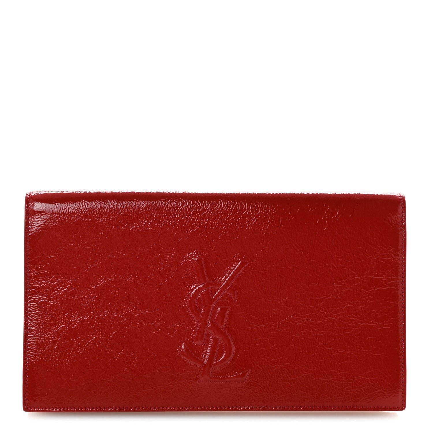Saint Laurent Textured Patent Monogram Large Belle De Jour Clutch Red