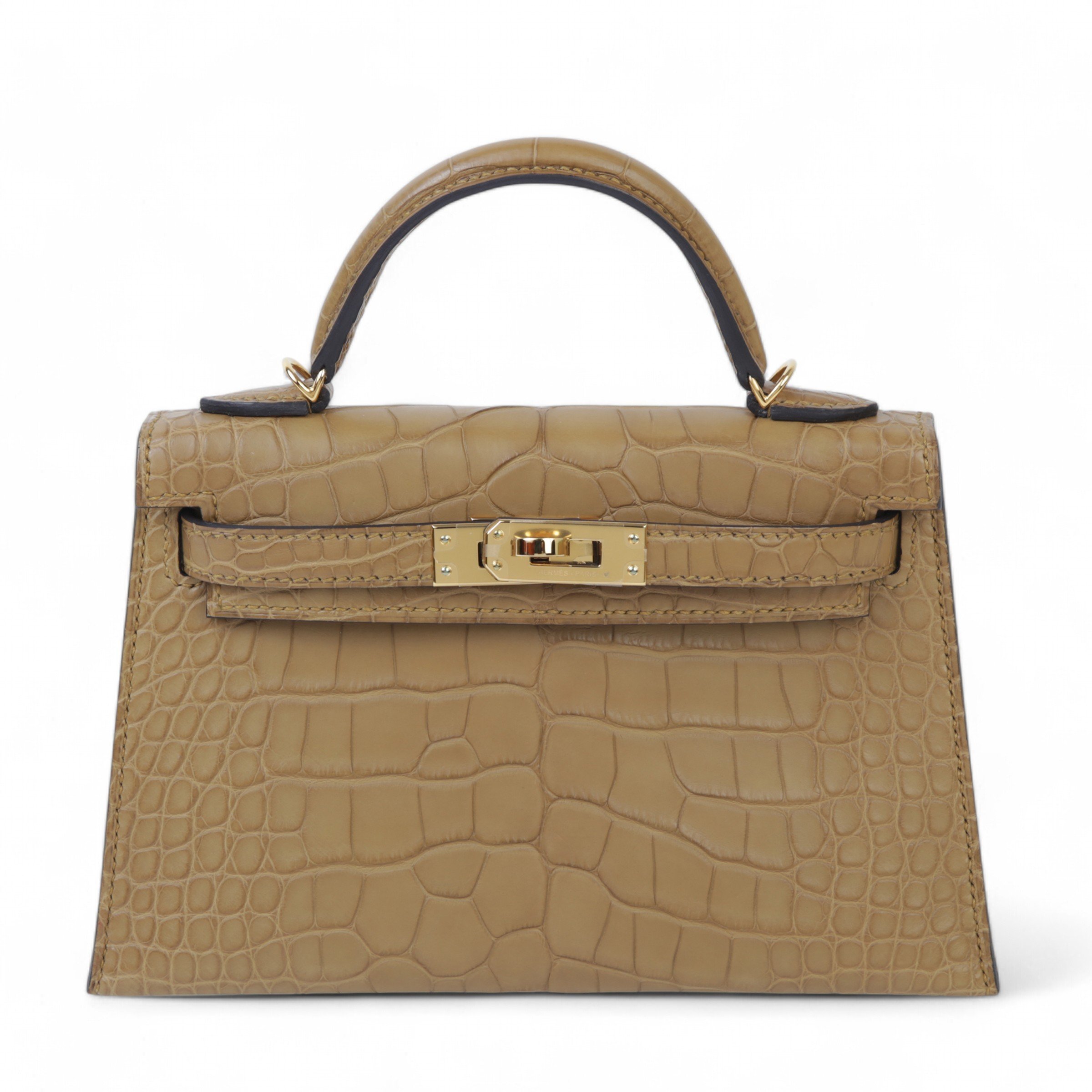 Excellent ( Rank SA ) HERMÈS Mini Kelly II Kraft (2H) Matte Alligator Gold hardware Z (2021)