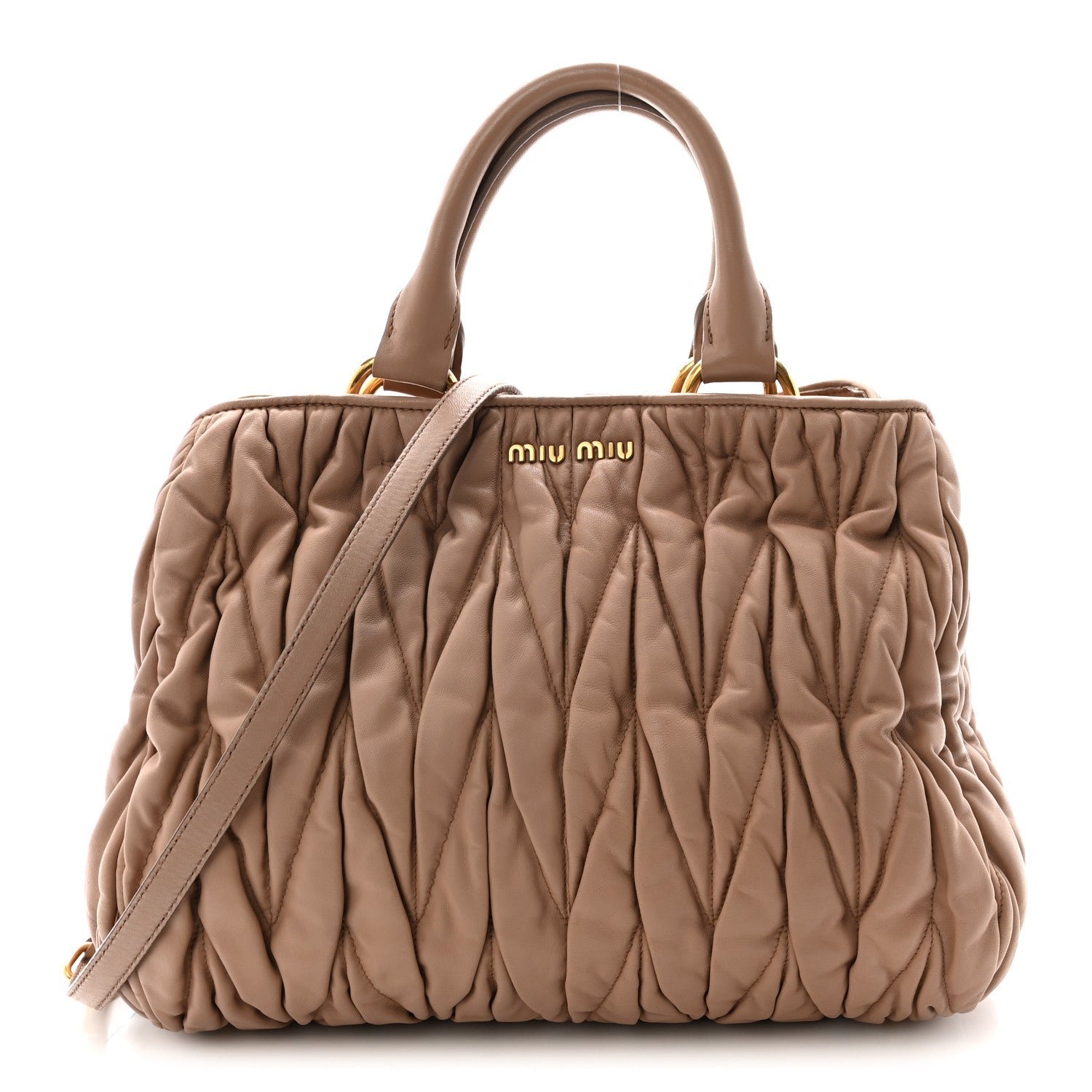Miu Miu Miu Miu Nappa Matelasse Bauletto Top Handle Bowler Cammeo