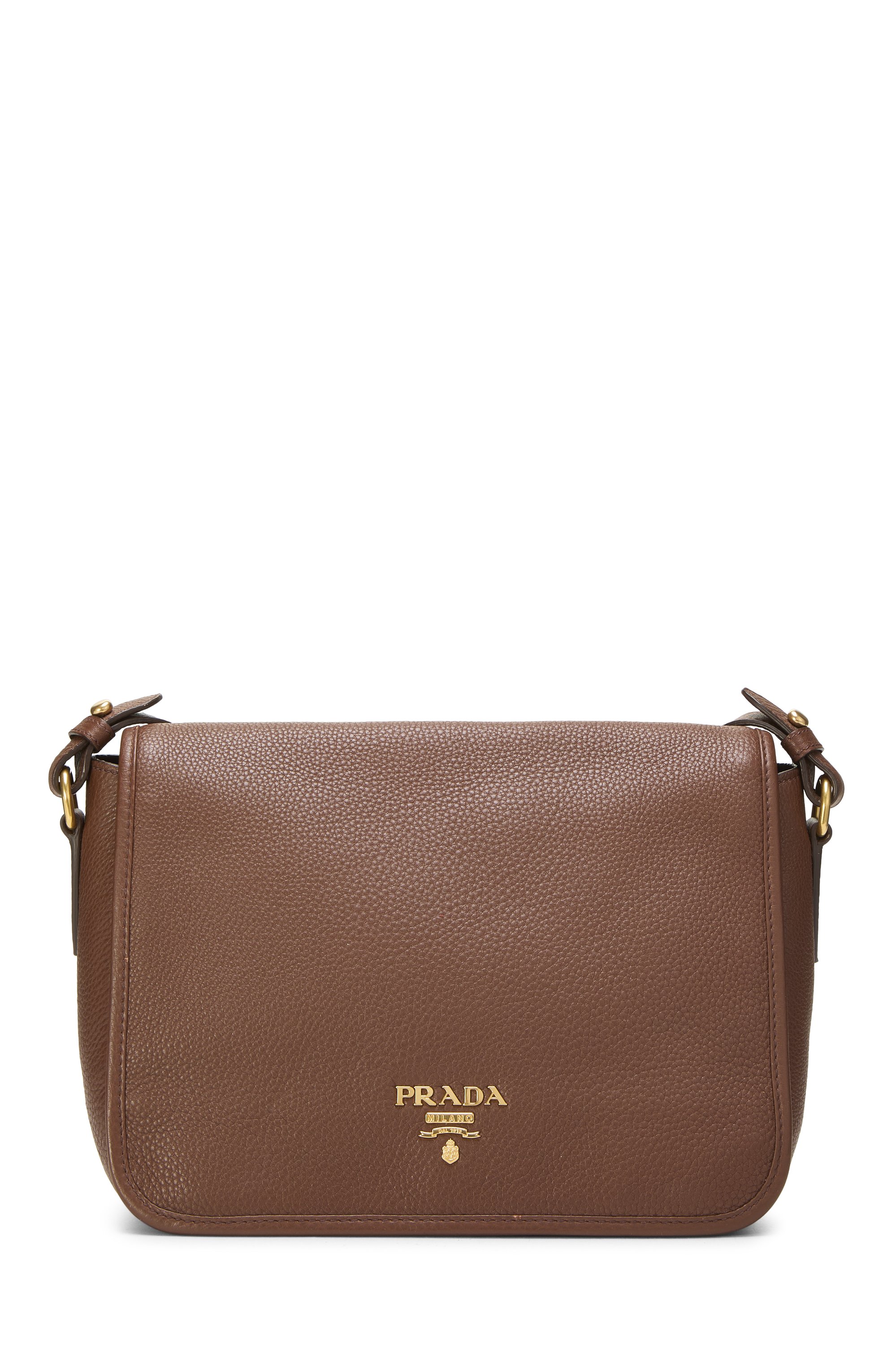 Brown Vitello Daino Flap Crossbody Bag