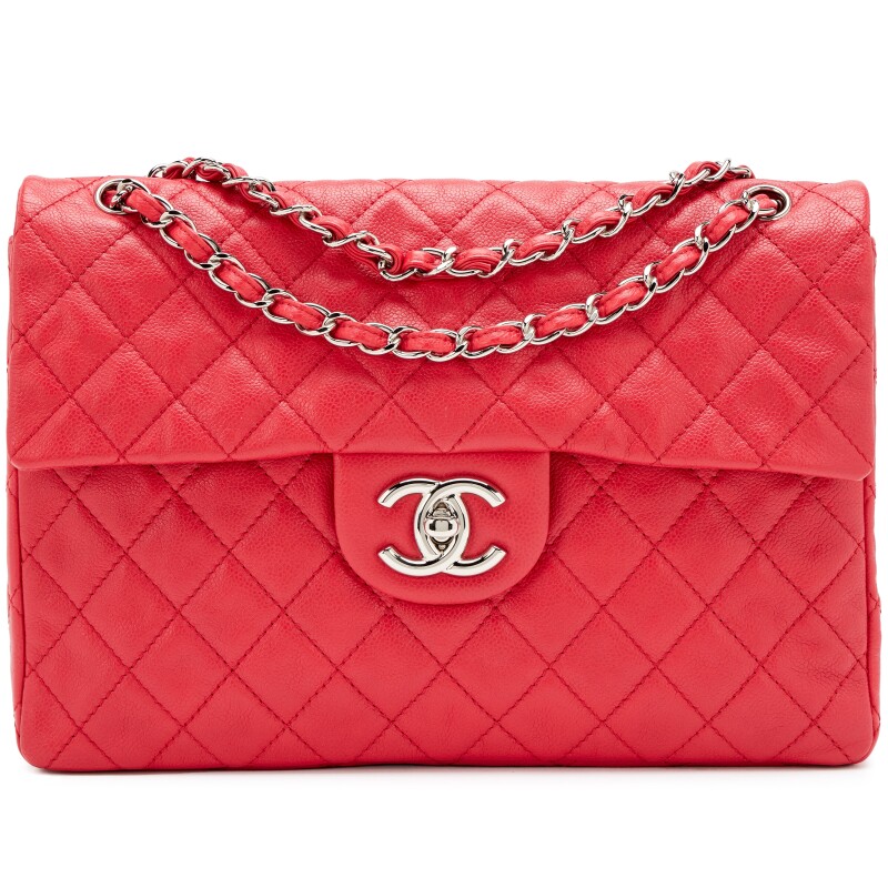 Raspberry Pink Quilted Soft Caviar Maxi Classic Single Flap Bag Silver Hardware, 2008-2009