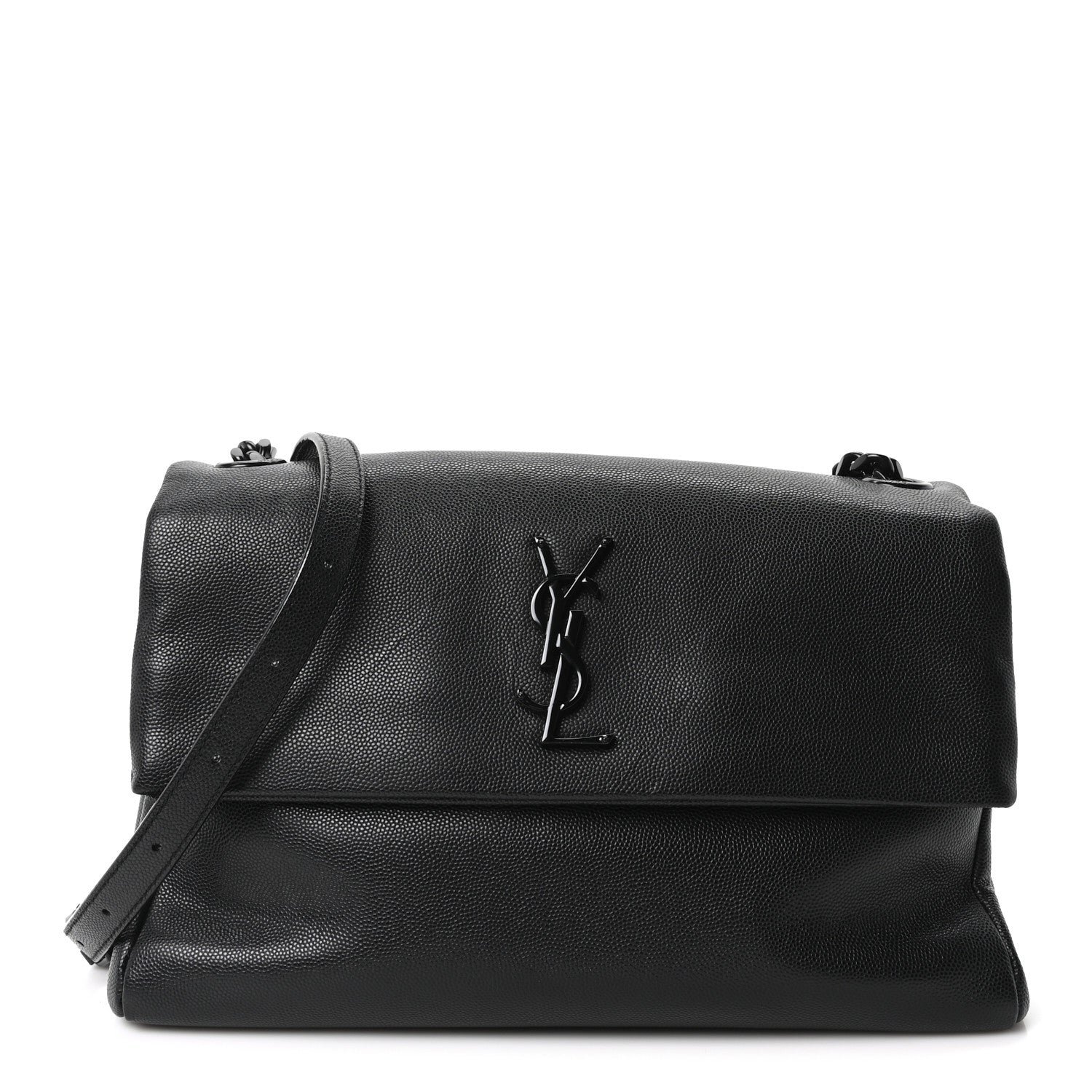 Saint Laurent Grain De Poudre Medium West Hollywood Monogram Fold-Over Black