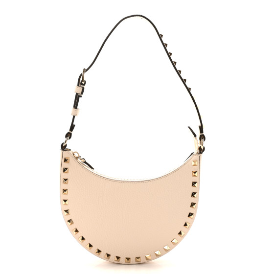 Valentino Garavani Grainy Calfskin Mini Rockstud Hobo Ivory