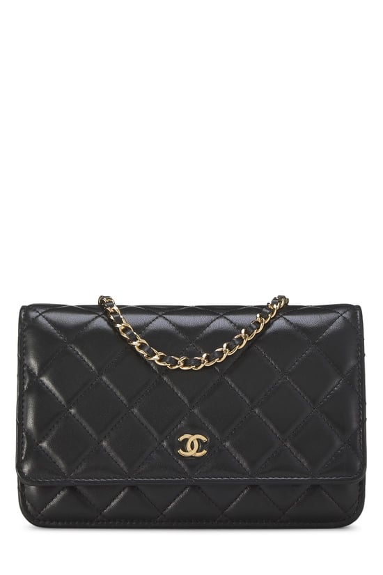 Black Lambskin Classic Quilted Wallet on Chain (WOC)