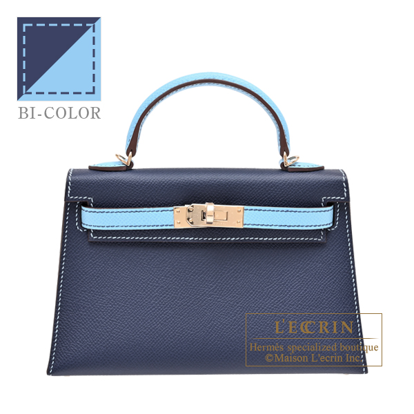 Hermes Personal Kelly bag mini Sellier Blue navy/Celeste Epsom leather Champagne gold hardware