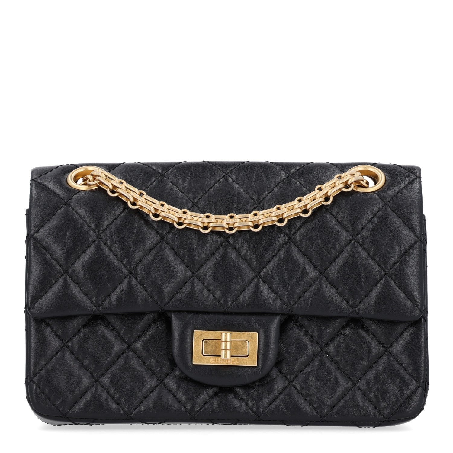 Aged Calfskin Quilted 2.55 Reissue Mini Flap Black