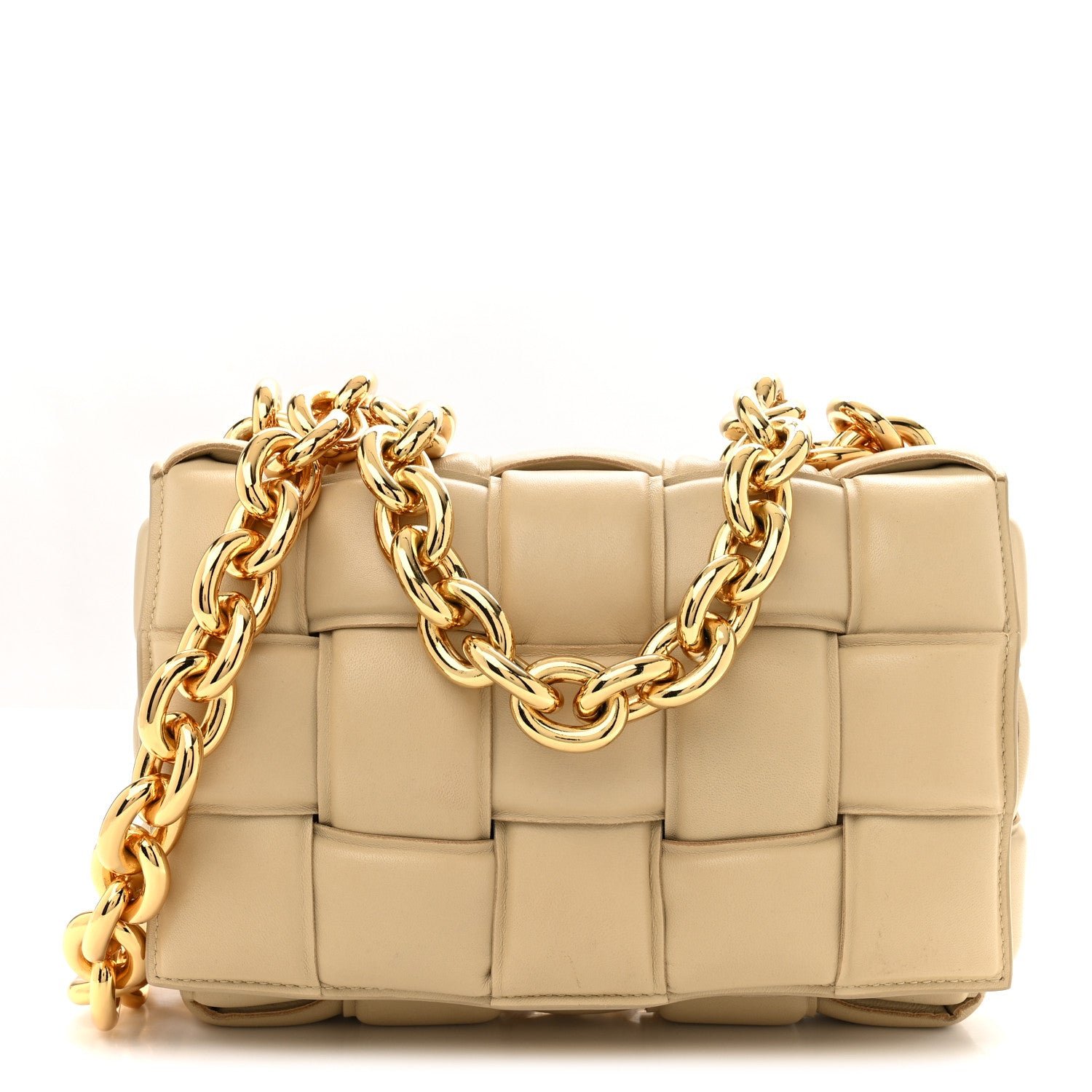 Bottega Veneta Lambskin Maxi Intreccio Padded Chain Cassette Crossbody Bag Porridge