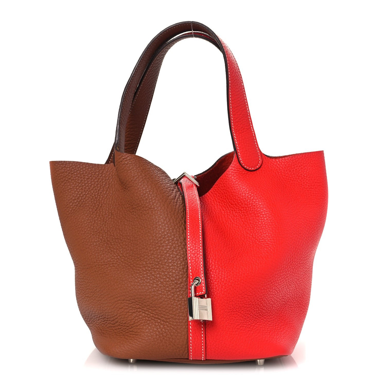 Hermes Taurillon Clemence Casaque Picotin Lock 22 MM Gold Rouge De Coeur