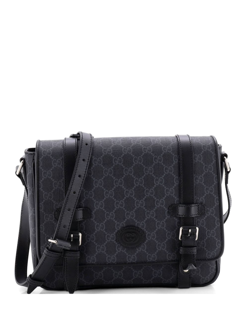 Interlocking G Patch Messenger Bag GG Coated Canvas with Leather Medium crossbody bag