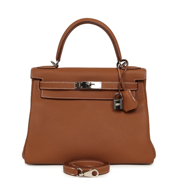 Pre-owned Hermes Kelly Retourne 28 Gold Togo Palladium Hardware