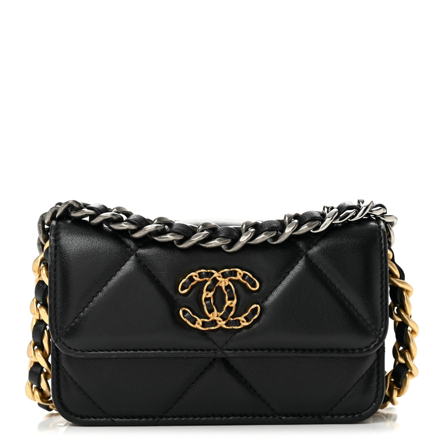 Chanel Lambskin Quilted Chanel 19 Clutch With Chain Black