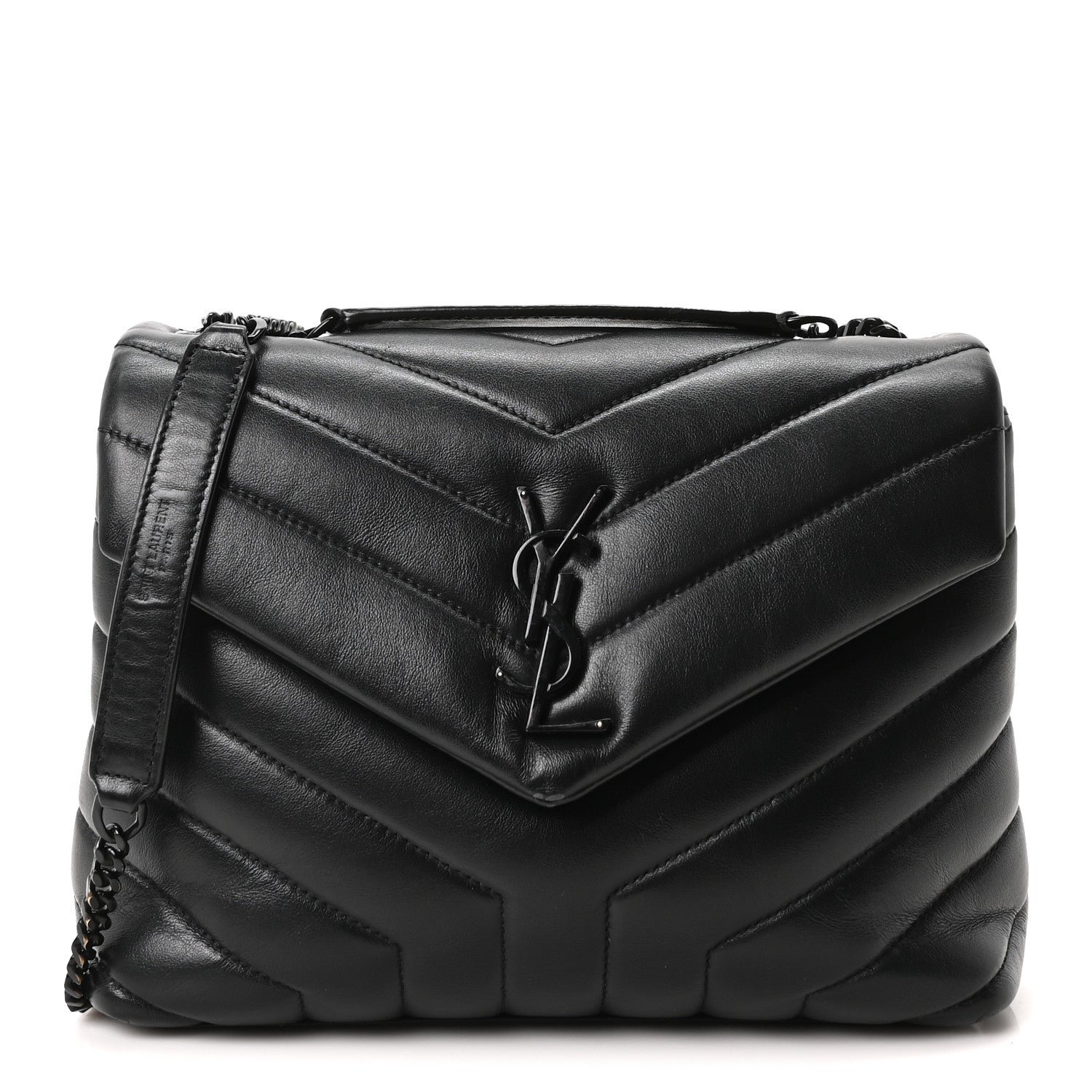 Saint Laurent Calfskin Y Quilted Monogram Monochrome Small Loulou Chain Satchel Black