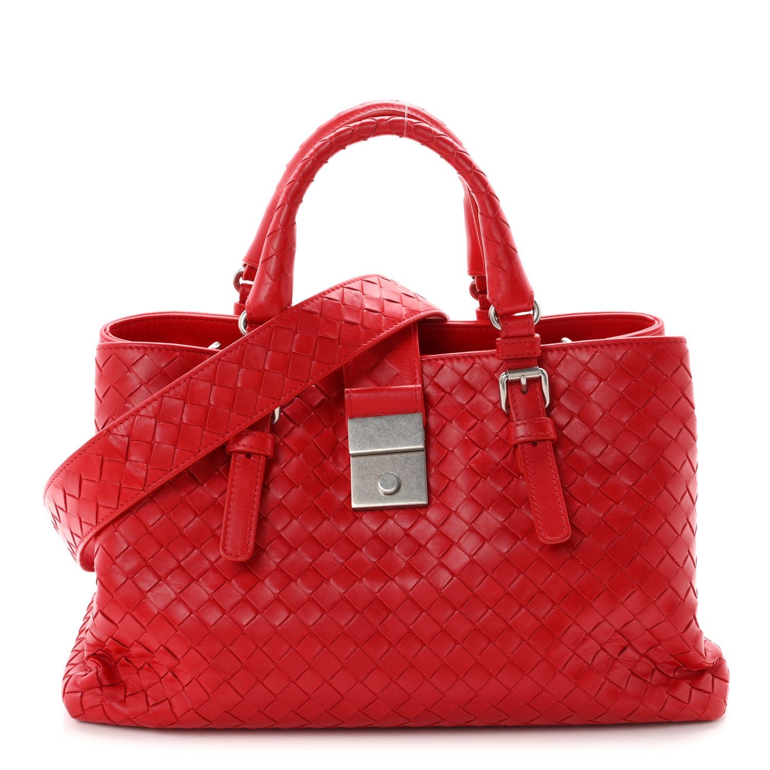 Bottega Veneta Nappa Intrecciato Small Roma Tote Red